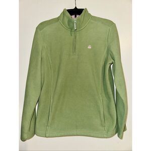 Brooks Brothers 346 1/4 Zip Fleece Long Sleeve Pullover Women L Green Pink Logo